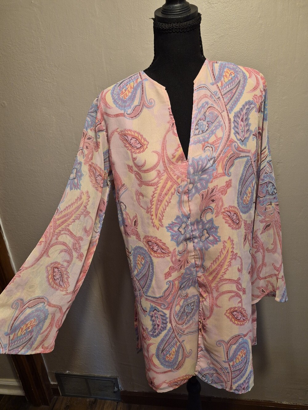 Antthony Women's Paisley Pastel Water Color Tunic Top Oversized Small New